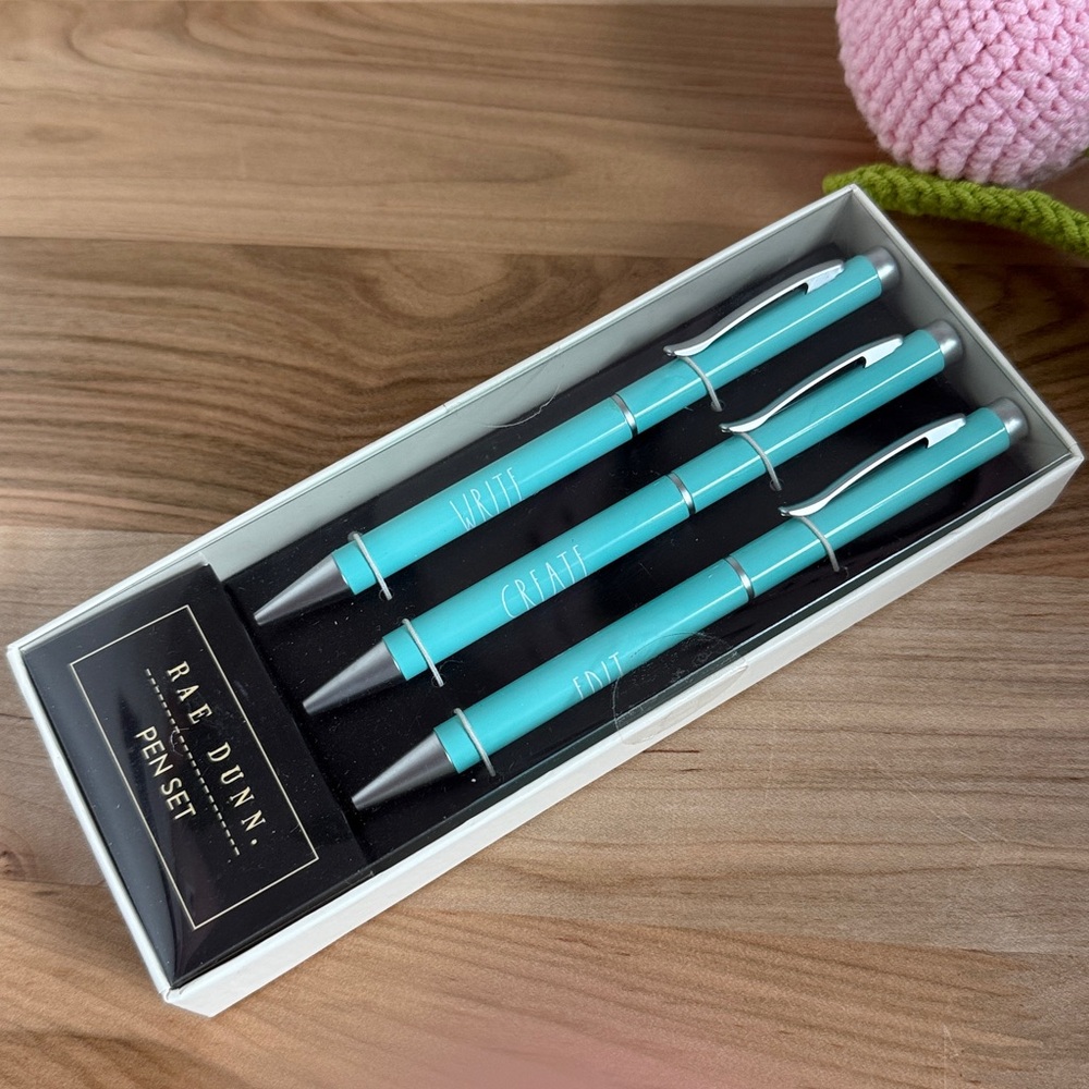 🖊️ 3PC SET: RAE DUNN MINT TIFFANY BLUE WRITE CREATE EDIT STATIONARY PENS